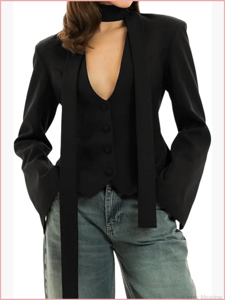 Business Casual V Neck Button Up Blazer Jacket Office Work Suit Top